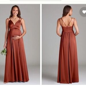 Azazie maternity bridesmaid maxi dress Women SZ A8 wedding guest terra cotta